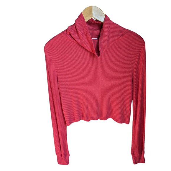 Garage Red Turtleneck Ribbed Short Sweater Women Size Medium - Picture 4 of 12